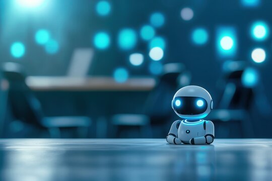 Futuristic ai assistant engaging children in science learning classroom digital art modern technology close-up educational innovation