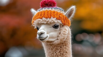 Fototapeta premium Cute Alpaca in Knit Hat