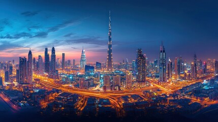 Obraz premium Dubai cityscape twilight aerial panorama