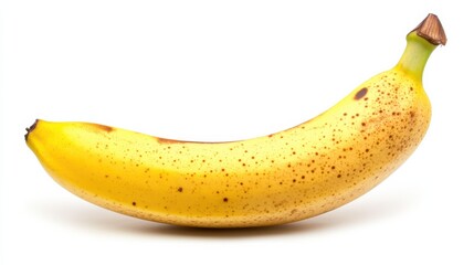 A perfectly ripe banana with a smooth, yellow peel and slight brown spots indicating its sweetness, Each detail of the banana&rsquo;s curved shape and color captured with precision