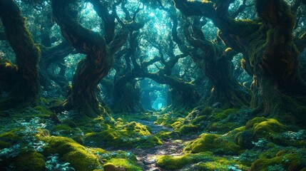 Fototapeta premium Exploring enchanted forests ecommerce shopping basket adventure in nature's hidden paths