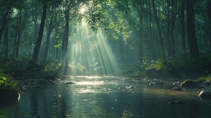 Obraz premium Ecommerce shopping basket adventure in lush forest nature photography tranquil environment perspective on serenity