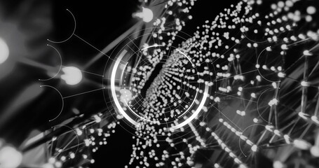 Image of circular scanner over network of white lights on black background