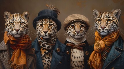 leopard animals dressed in victorian era clothing illustration