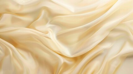 Obraz premium Elegant Cream Satin Fabric Draped Gently Capturing Soft Light and Smooth Texture for Fashion, Backgrounds, Textiles, and Design Projects