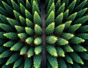 Aerial view of dense forest in Slovakia. Green trees arranged in symmetrical pattern. Drone photo shows healthy ecosystem. Forest eco tourism concept. Perfect for nature lovers, eco-conscious people.