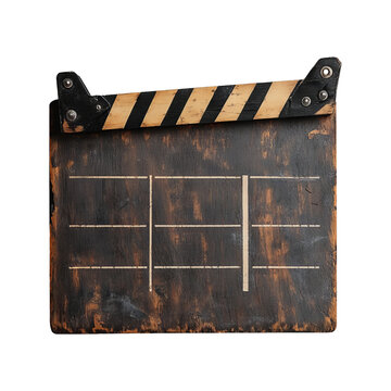 Vintage film clapperboard isolated on transparent background for cinema use