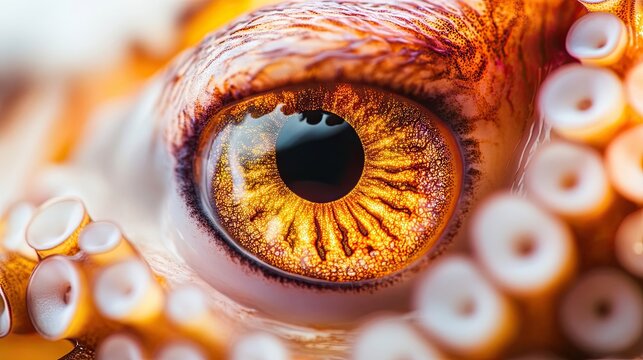 A Close Up Of An Octopuss Eye And Tentacles