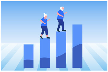 Fototapeta premium Aging society concept, world population aging because of low birth. Increasing senior elderly people vector illustration
