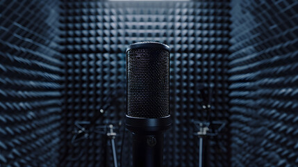 State-of-the-Art Microphone in Professional Soundproof Studio Environment for Podcast Recording, Voiceovers, and Musical Performance