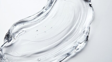 Clear gel swatch on white, studio background, beauty ad