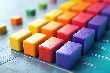 Obraz premium Graph icons showing a successful trend with bars highlighted in vibrant colors.