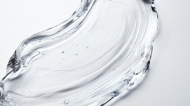 Clear gel swatch on white, studio background, beauty ad