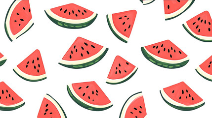 A pattern of watermelon in a cute style on a white background