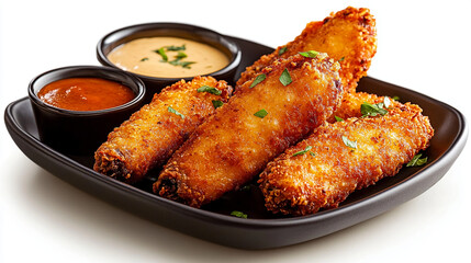 Crispy Fried Chicken Wings with Creamy and Spicy Dips, Delicious Appetizer, Golden Brown Breaded Chicken, Tasty Snack,  