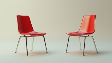 Two Modern Red Plastic Chairs Minimalist Design Interior Decoration Stylish Home Office Furniture Comfortable Seating Elegant     