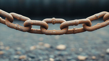 Rusty metal chain links connecting on a blurred gritty background symbolizing strength, durability, and industrial design.