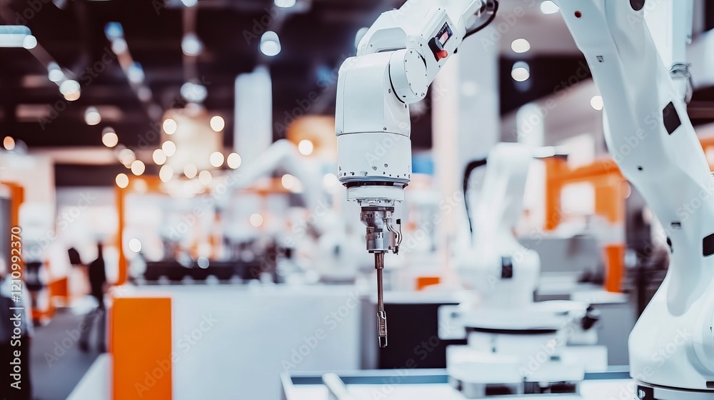 Wall mural an innovative industrial robotics exhibition with ai-powered machines and automated assembly lines, 