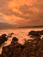 The Ireland sunset near the ocean 