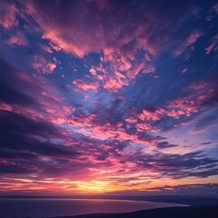 Obraz premium Sunset over the ocean coastal landscape nature photography calm environment aerial view serenity concept