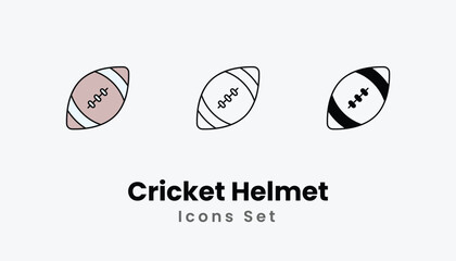 Cricket Helmet Icons thin line and glyph vector icon stock illustration