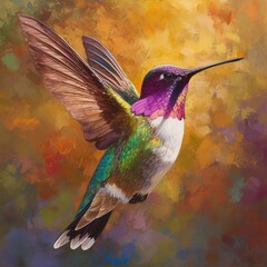 Obraz premium Vibrant hummingbird in flight tropical garden wildlife photography colorful background close-up view nature's beauty