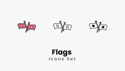 Flags  Icons thin line and glyph vector icon stock illustration
