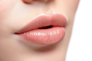 Fototapeta premium Beautiful female lips close up. Beauty, cosmetics, skincare concept.