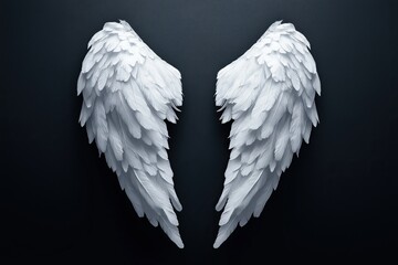 White angel wings on a black background