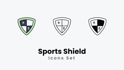 Sports Shield Icons thin line and glyph vector icon stock illustration