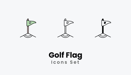 Golf Flag Icons thin line and glyph vector icon stock illustration