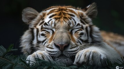 Fototapeta premium White Tiger portrait on dark background