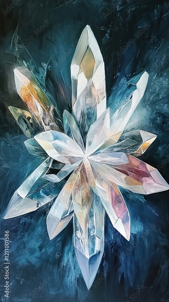 Poster Abstract Crystal Cluster Painting Deep Teal Background