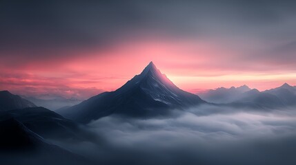 Naklejka premium Majestic mountain peak sunset, cloudscape, serene landscape, nature photography, travel poster