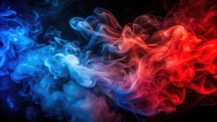 Fototapeta premium Artistic smoke photography: vibrant red and blue fantasy, bokeh effects on a deep black backdrop.