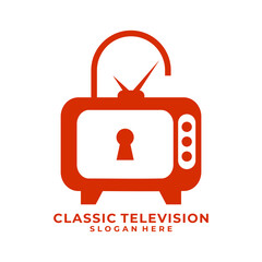 Padlock TV logo design. Secret TV logo design. TV or Television channel logo design template