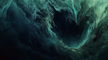 Abstract Dark Green Teal Swirling Cloudscape Digital Art Background Texture Design Modern Elegant Mysterious Fantasy Nature       