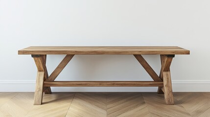 A wooden table with a simple design, suitable for dining or workspace use.