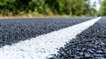 New asphalt road line, forest background, road construction, travel