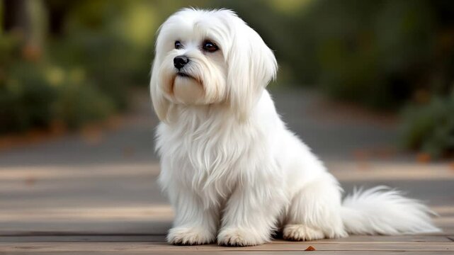Maltese Dog Sitting with Soft Natural Blur Background