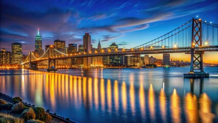 Captivating San Francisco nightscape: high-resolution Embarcadero images showcasing the Bay Bridge and vibrant skyline.