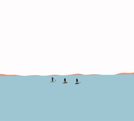 Men paddle boarding in the sea on summer holidays vacation travel. Watersport active recreation in nature