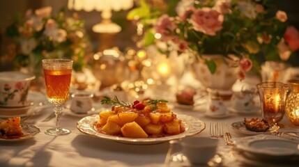 Golden Pineapple Upside Down Cake with Caramelized Topping and Garnish