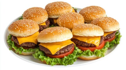 A plate of classic cheeseburgers with juicy beef patties, melted cheddar cheese, lettuce