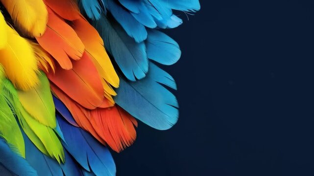 Vibrant parrot feathers showcasing colorful plumage in motion