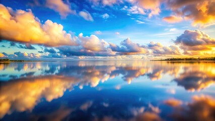 Fototapeta premium Dreamy landscape, miniature scale, surreal sky reflected in water; artistic photography.