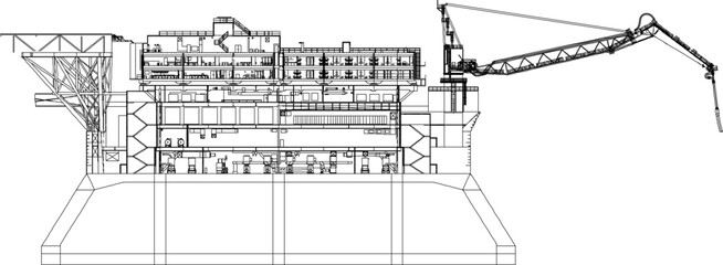vector illustration design image of oil refinery platform construction for drilling in the open sea