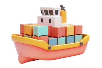 Colorful 3D Cargo Ship Illustration with Containers and Playful Design