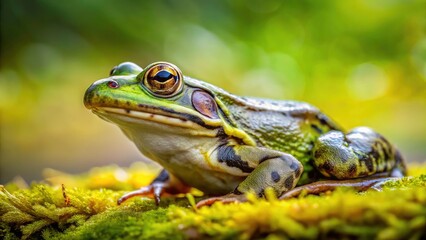 Fototapeta premium Edible frog, minimalist style. Kassel Botanical Garden's tranquil subject, beautifully photographed.
