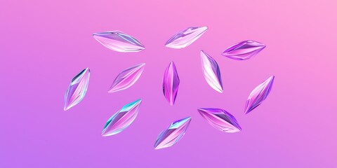 Abstract purple and pink crystal gems scattered on a gradient background.